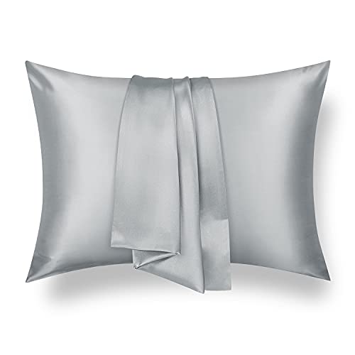 Tafts Silk Pillowcase 22 Momme 100% Pure Mulberry Silk Pillowcase for Hair and Skin, Both Sides Grade 6A Long Fiber Natural Silk Pillow Case, Concealed Zipper, Queen, Silver Grey