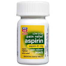 Load image into Gallery viewer, Rite Aid Aspirin Enteric Tablets, 81 mg Aspirin - 120 ct, Low Dose Aspirin | NSAID | Migraine Relief Products | Safety Coated | Enteric Coated Aspirin Regimen | Headache Relief Pills | Pain Relief
