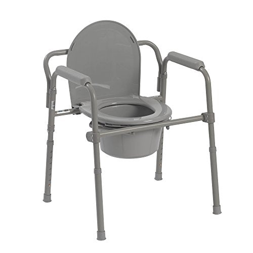 Drive Medical 11148-1 Steel Folding Bedside Commode, Grey, Bariatric