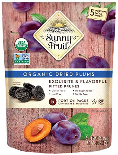 ORGANIC Prunes - Sunny Fruit - (5) 1.06oz Portion Packs per Bag | Purely Dried Plums - NO Added Sugars, Sulfurs or Preservatives | NON-GMO, VEGAN & HALAL
