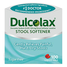 Load image into Gallery viewer, Dulcolax Gentle Relief Stool Softener Laxative, Docusate Sodium, 100mg Liquid Gel Tablets, 100 Count
