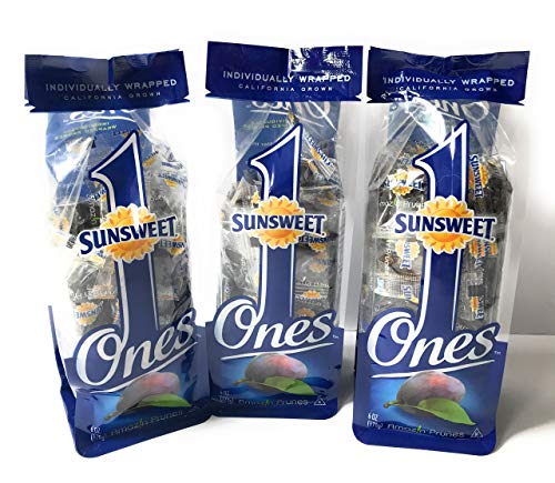 Sunsweet Ones Individually Wrapped California Pitted Prunes - 3 Packages (Each Package Is 6 Ounces)