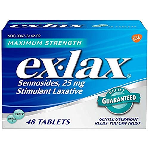 Ex-Lax Maximum Strength Sennosides, 25 mg, Stimulant Laxative Tablets for Gentle overnight relief, 48 count