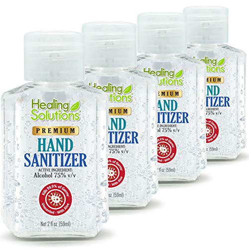 Hand Sanitizer Gel (4 Pack - Mini 2 oz Bottle) - 75% Alcohol - Kills 99.99% of Germs - Small 2oz Travel Size Individual Personal Pocket 2 Ounce Bottles